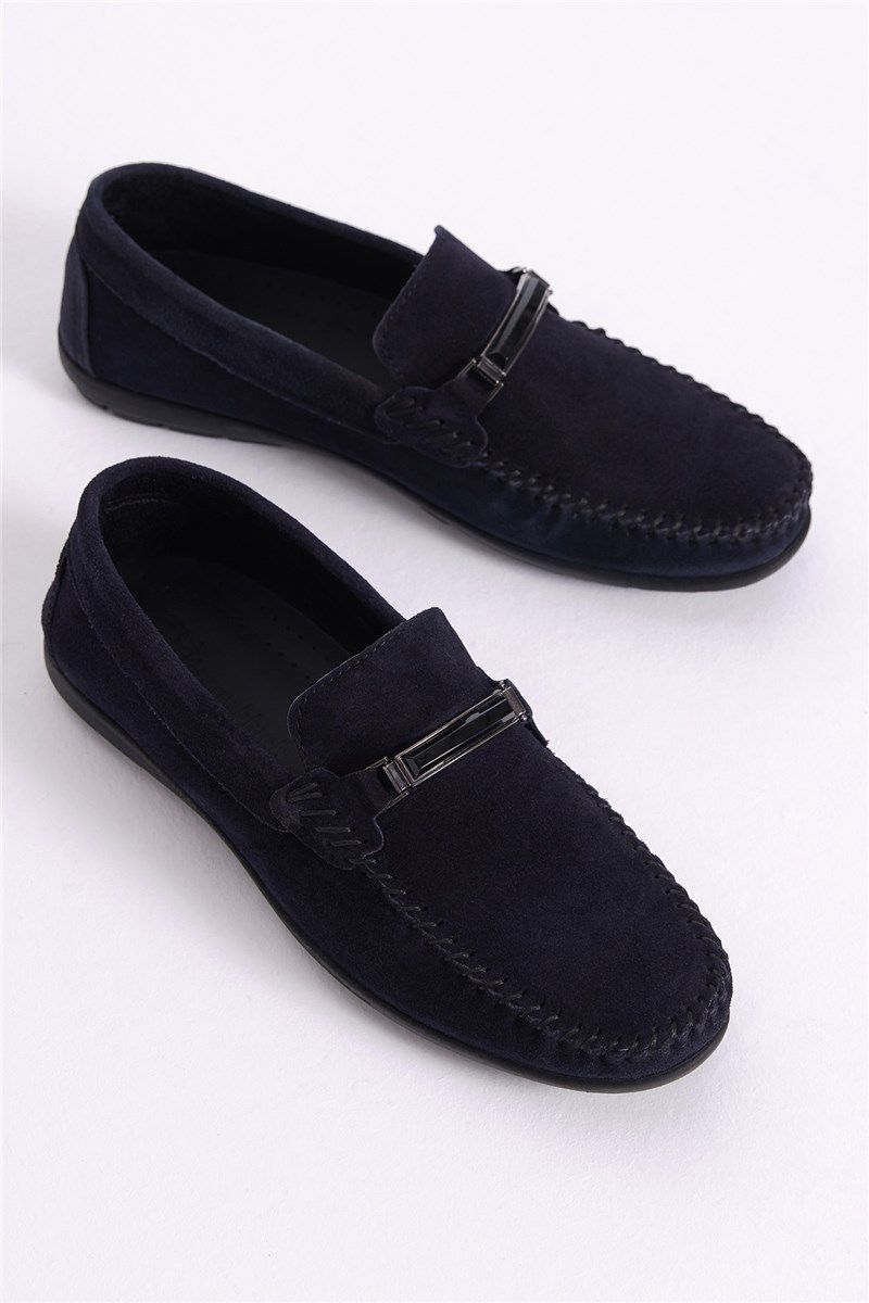 Men's Natural Suede Loafers - Dark Blue #401274