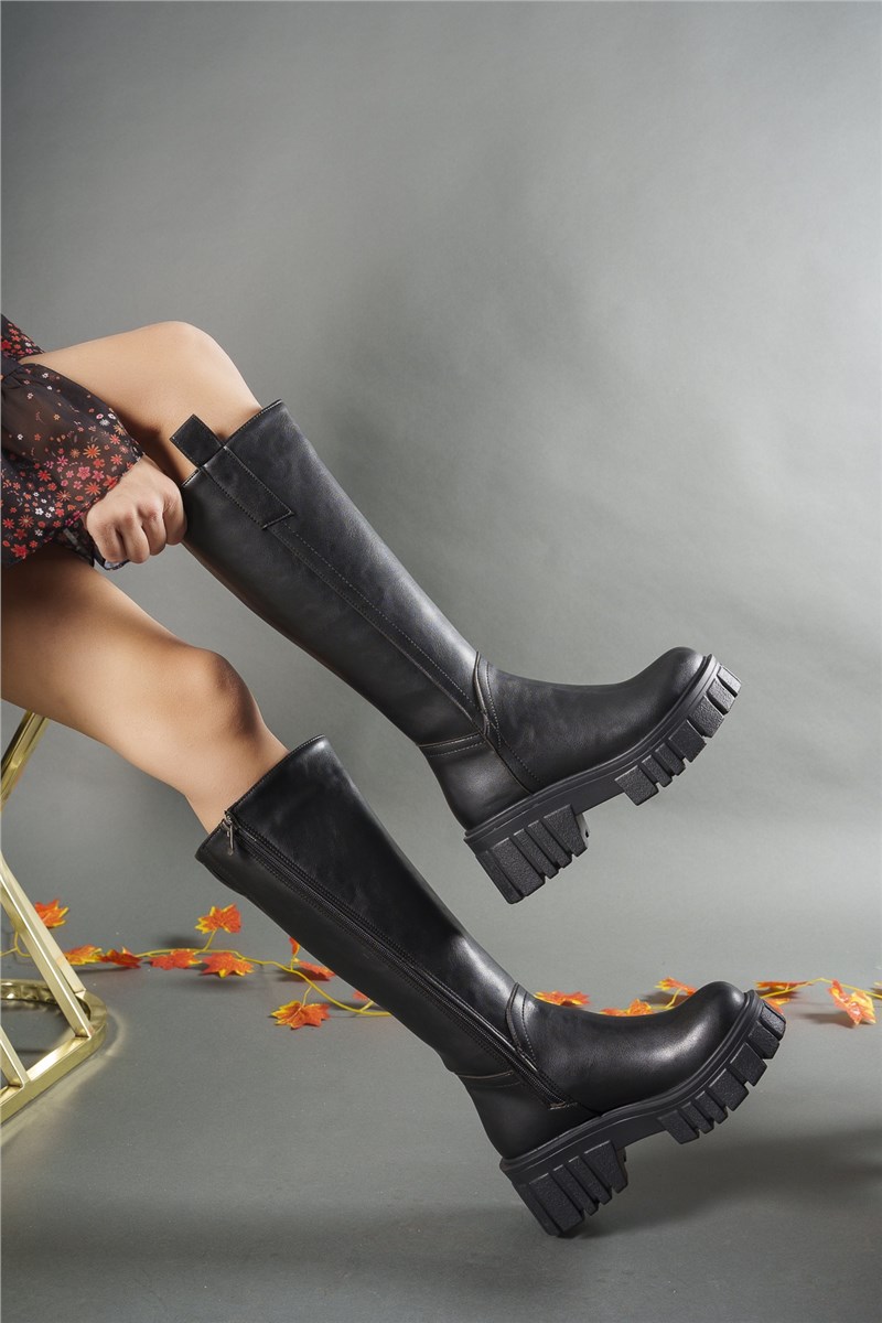 Cizme lungi pentru femei, cu talpă groasă 0012340 - Negru #402443