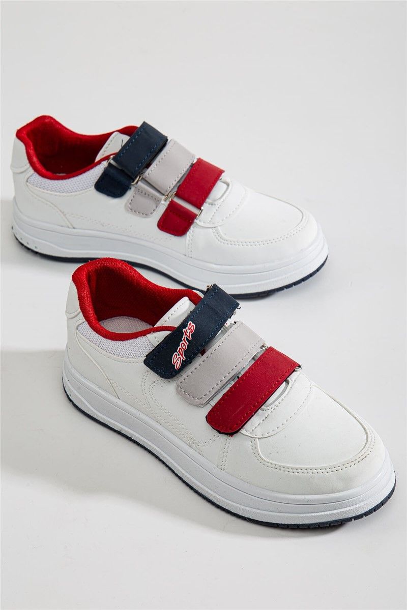 Children's Sports Shoes with Velcro Closure - White with Red #366111
