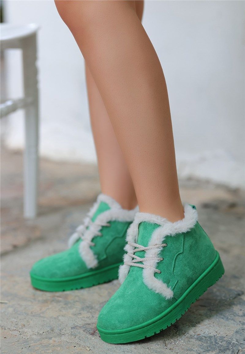 Women's Lace Up Suede Boots - Green #407969