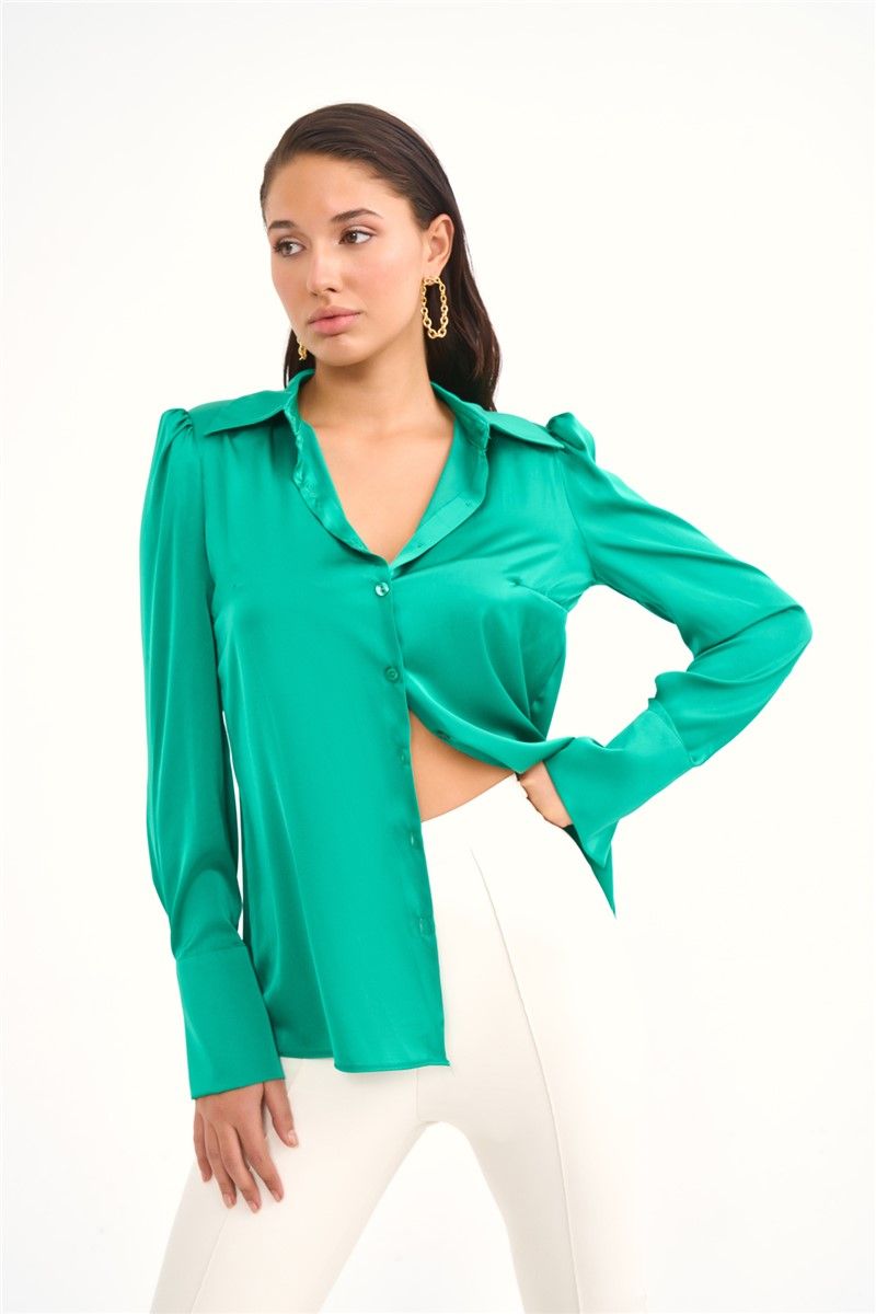 Women's satin shirt - Green #327297