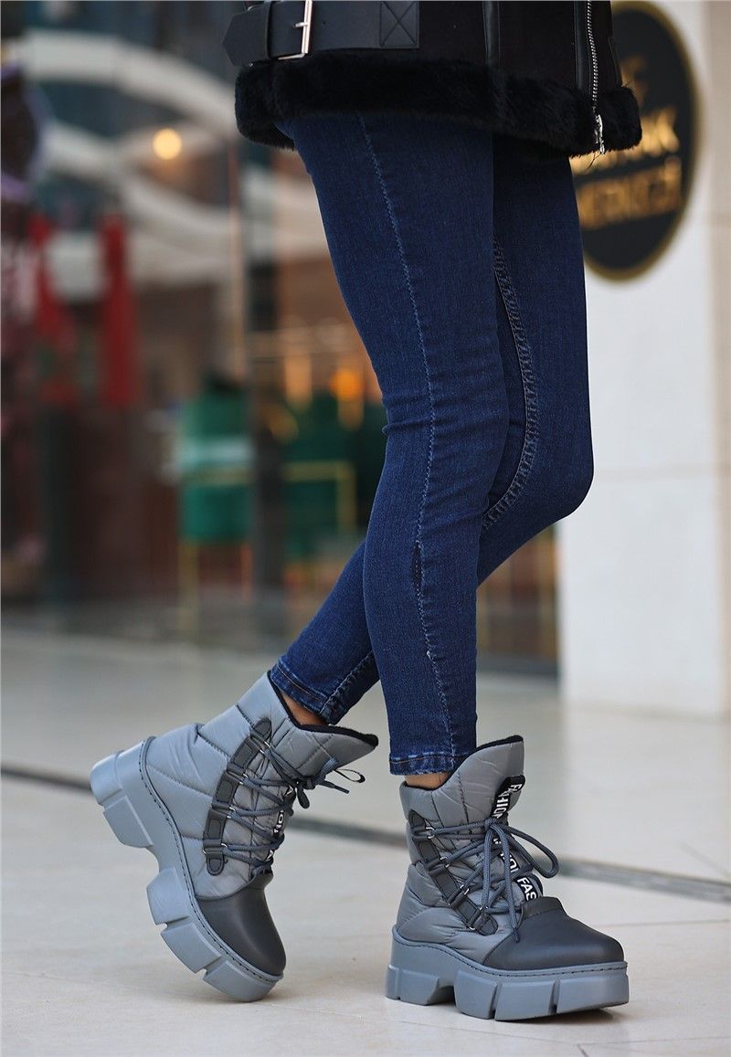Women's Thick Sole Lace Up Boots - Gray #366594