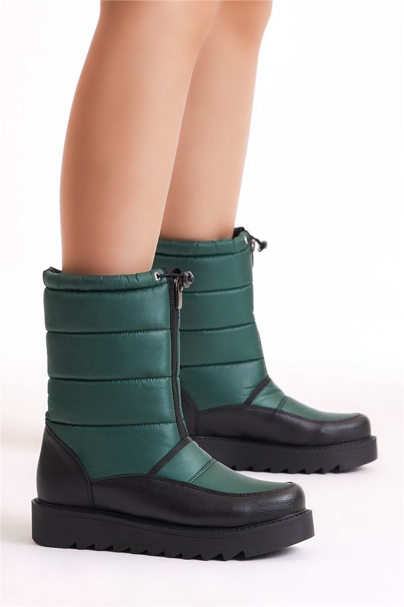 Women's Warm Lining Front Zip Snow Boots - Petrol Green #400706