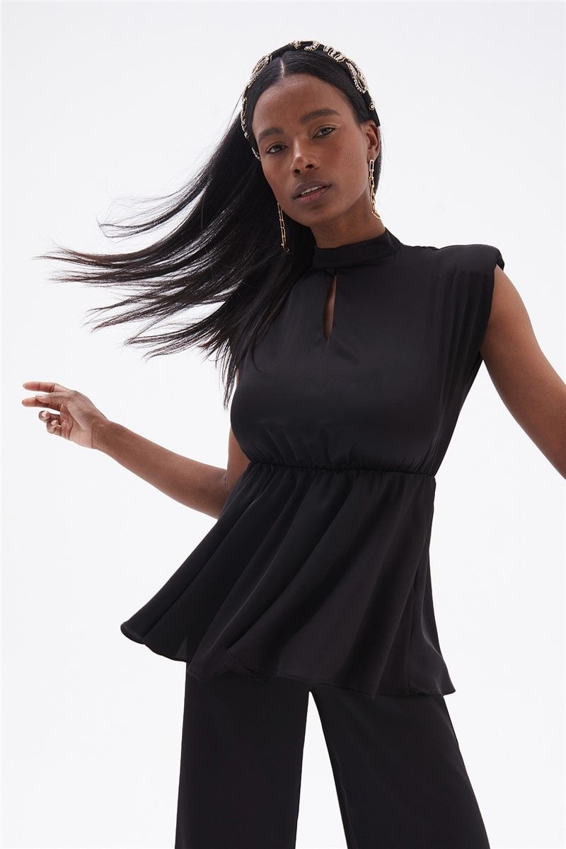 Women's satin blouse - Black #332905