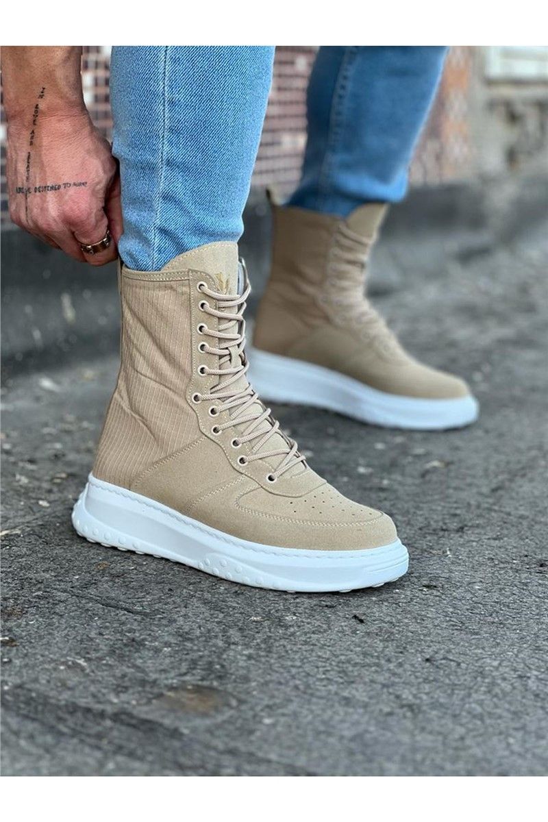 Men's Lace Up Suede Boots WG012 - Beige with White #364974