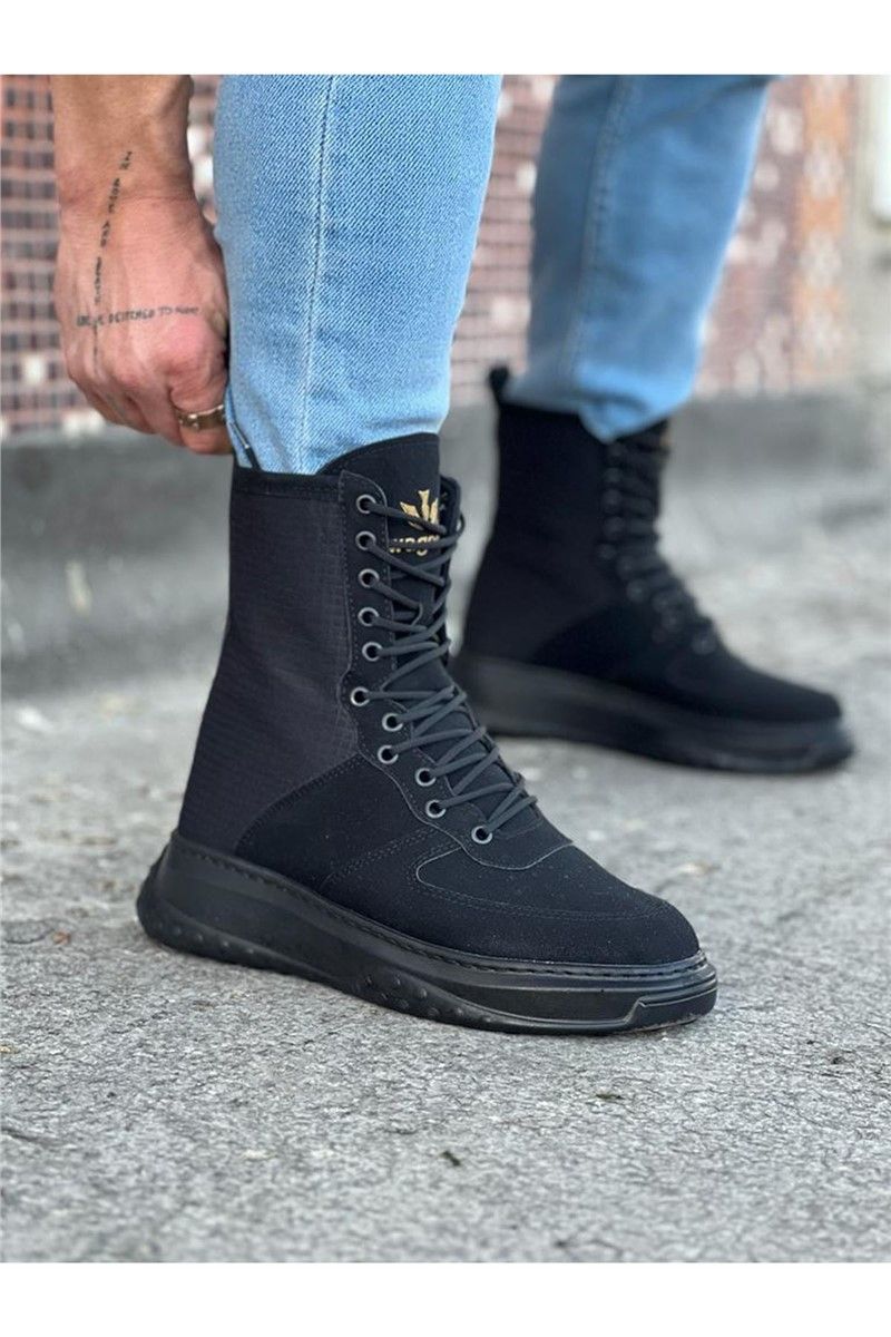 Mens Suede Lace Up Boots WG012 - Black #364970
