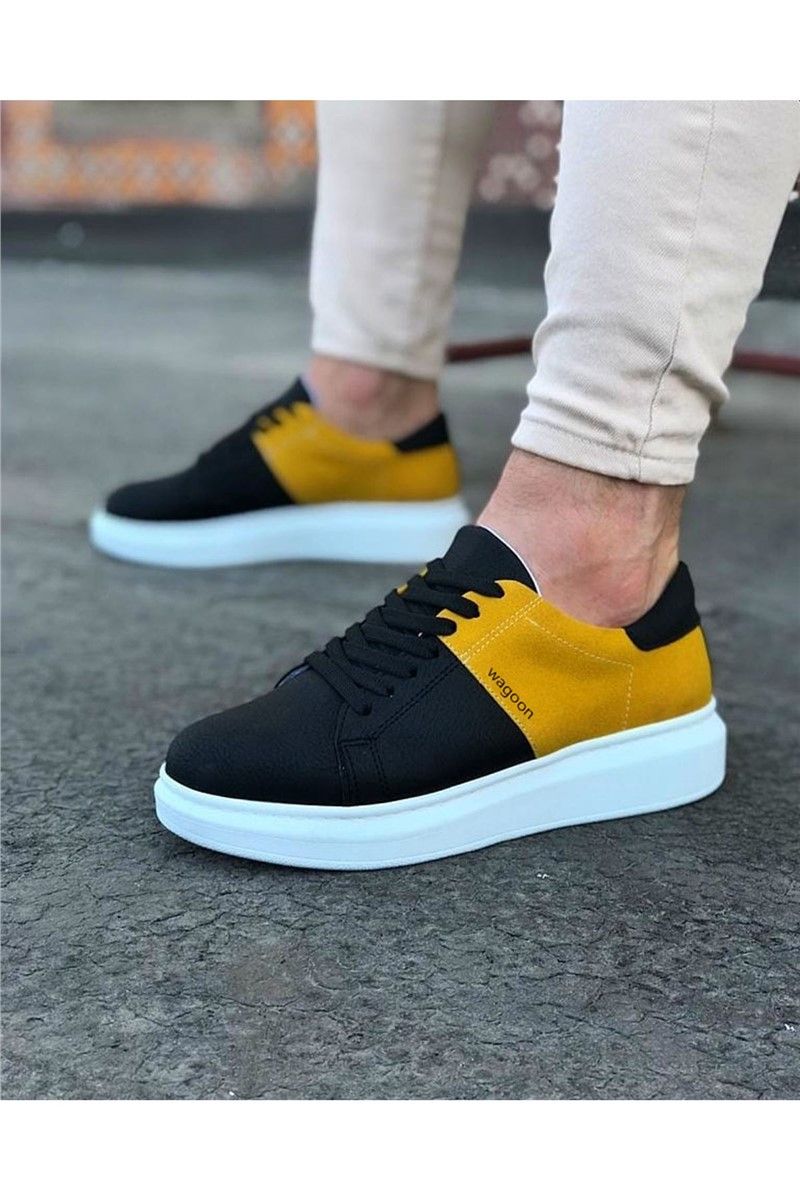 Men's casual suede shoes WG151 - Black-Yellow # 316990