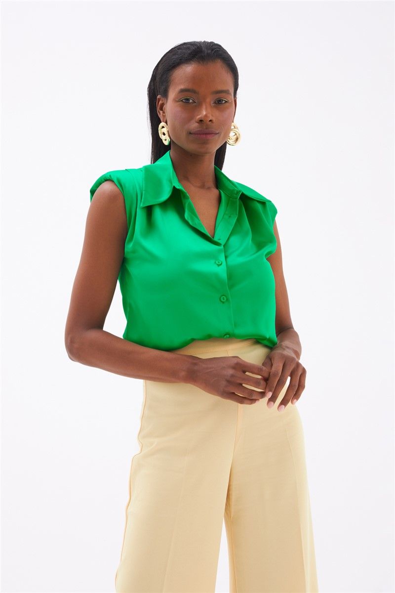 Women's satin shirt without sleeves - Green #332118