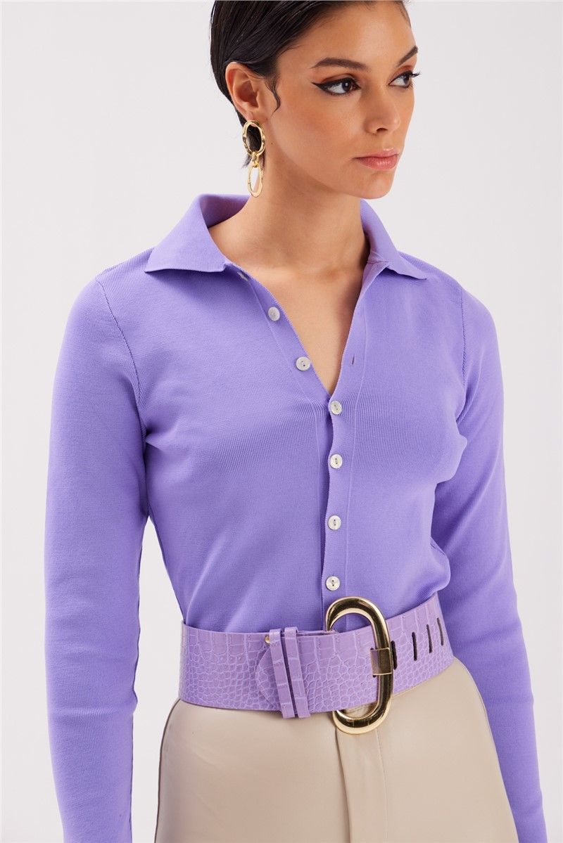 Women's belt with golden buckle - Purple #363399