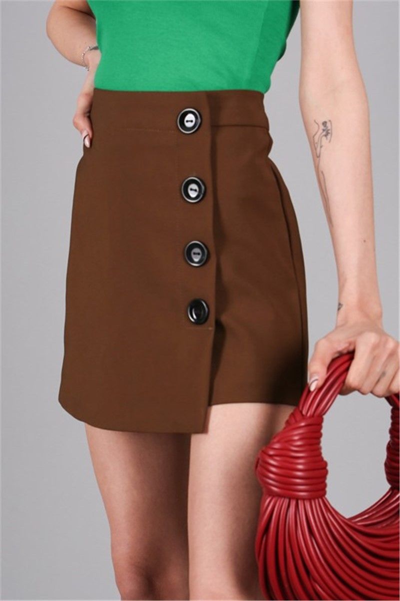 Women's short skirt with buttons - Brown #328800