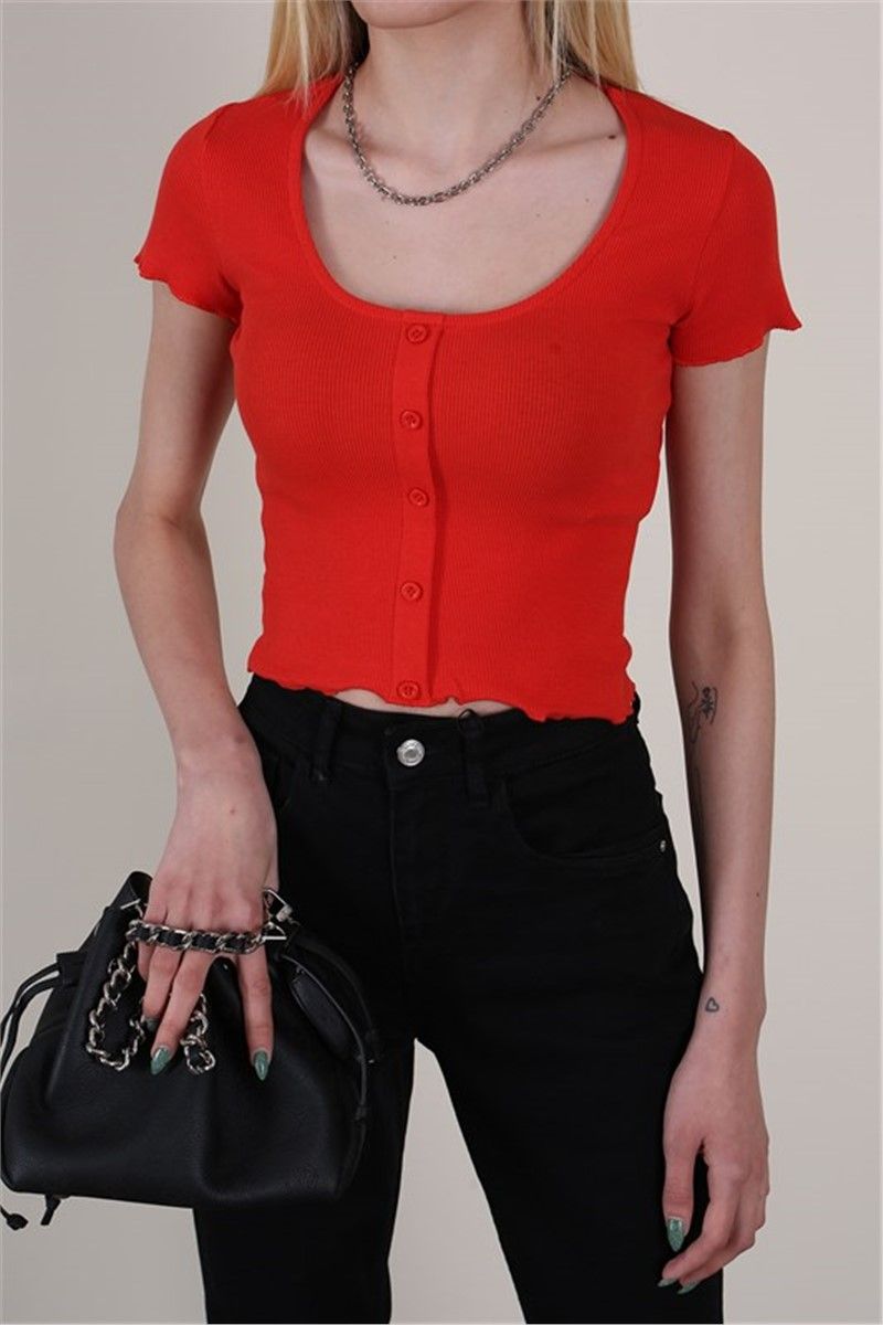 Women's t-shirt with buttons - Red #328818