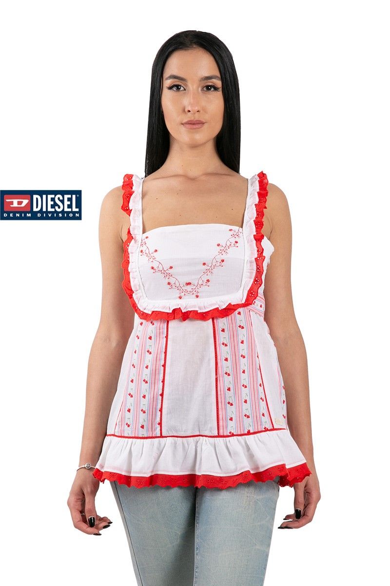 Diesel Women's Dress Top - Red, White #202599