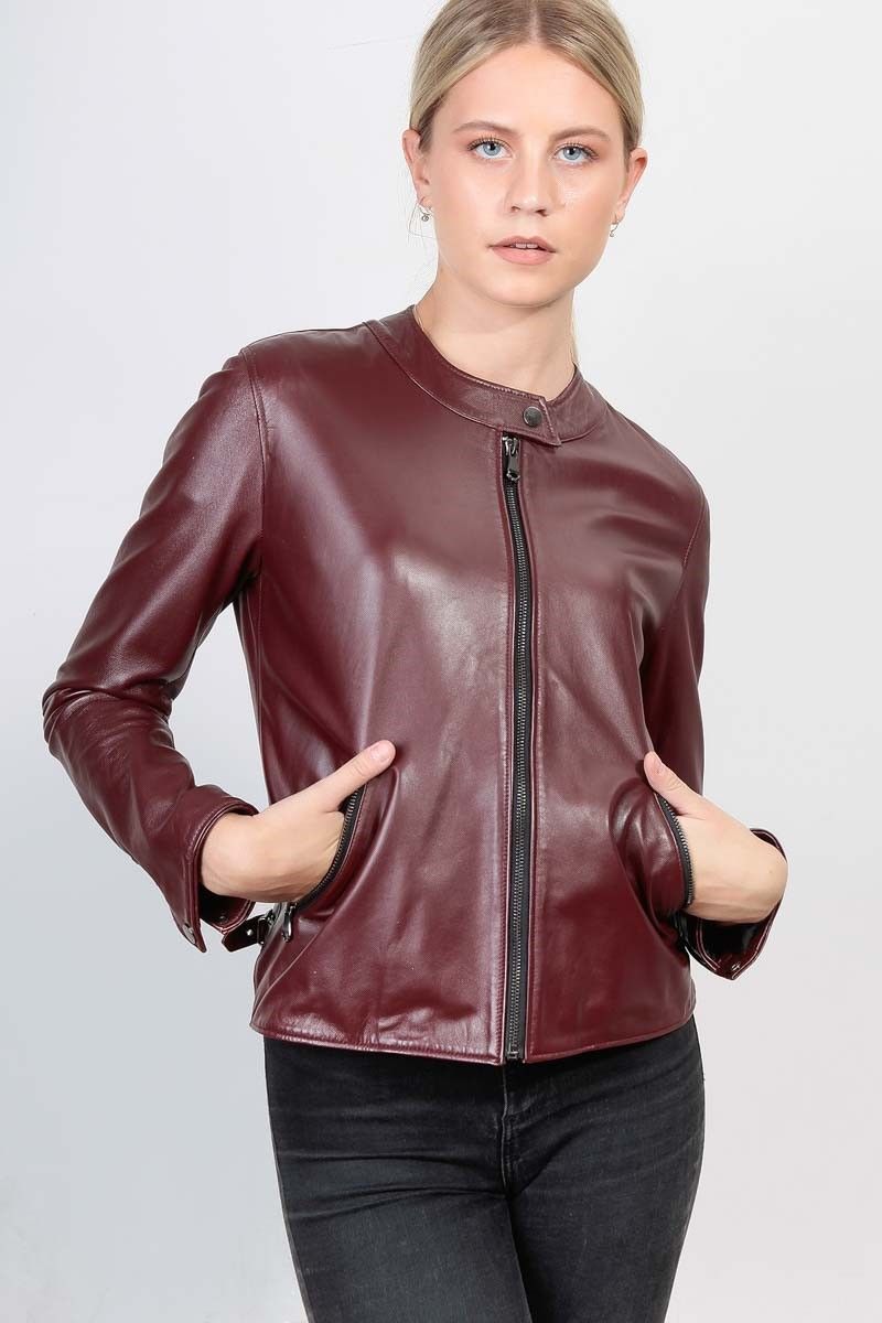 Leonardo Women's Real Leather Jacket - Burgundy #266695