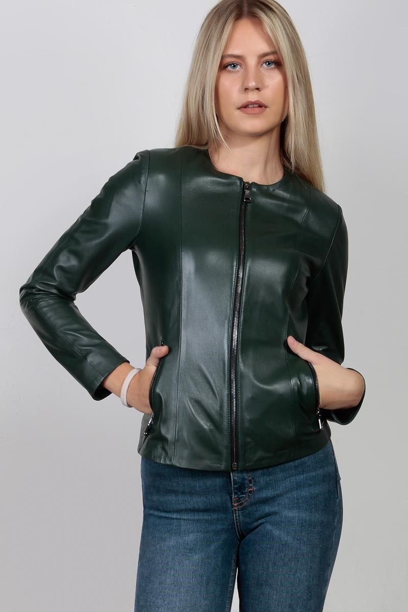 Leonardo Women's Real Leather Jacket - Dark Green #266638