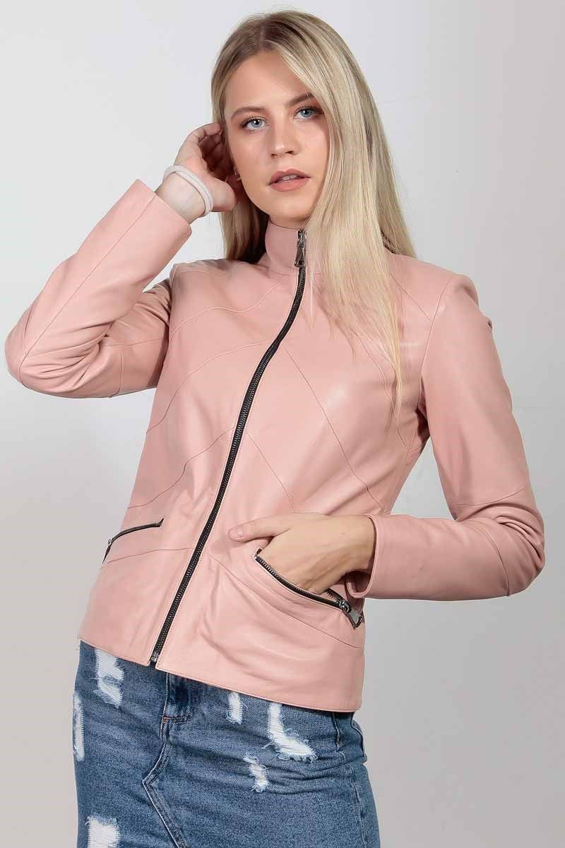 Leonardo Women's leather jacket - Pink 987651 #266634