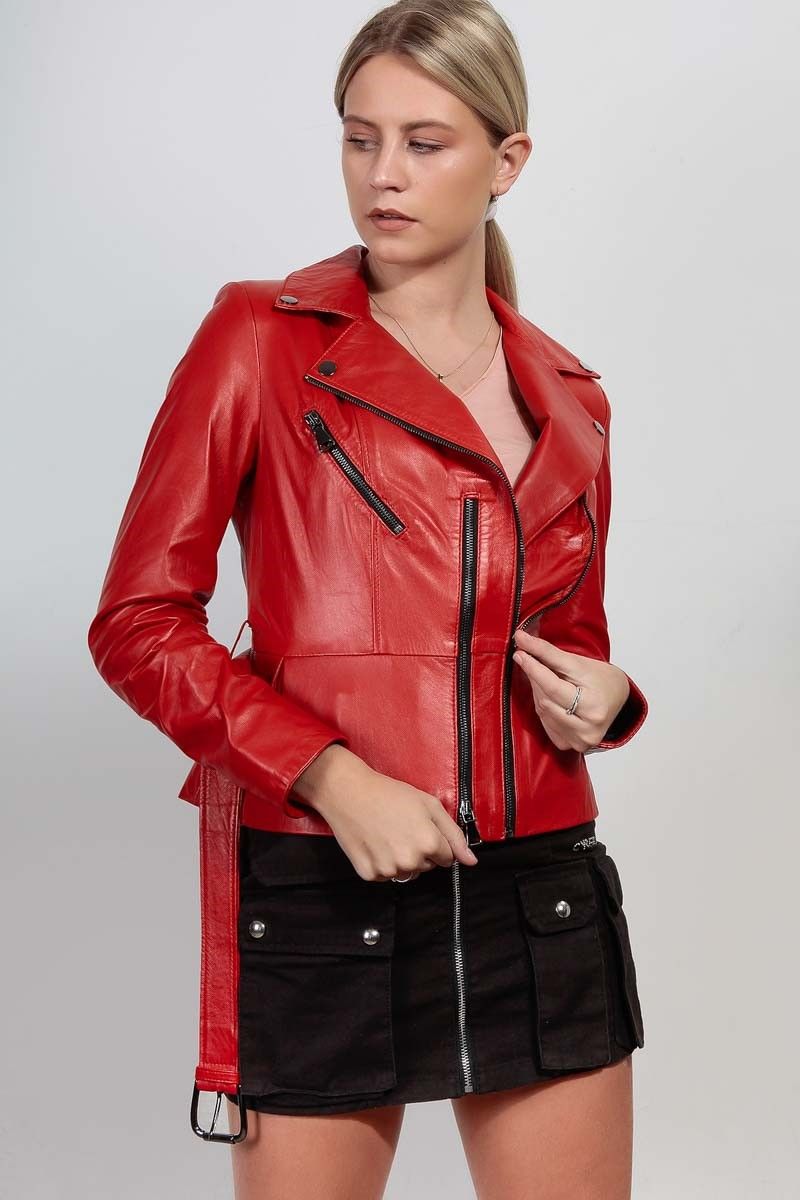 Leonardo Women's Real Leather Jacket - Red #266660