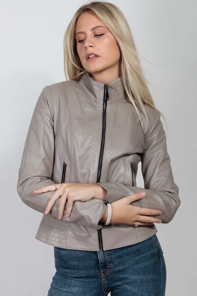 Leonardo Women's leather jacket - Taupe 987656 #266639