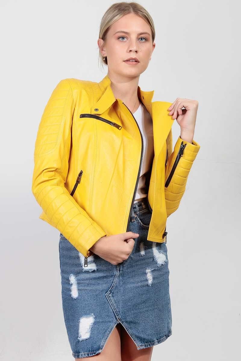 Leonardo Women's leather jacket - Yellow 987692 #266678