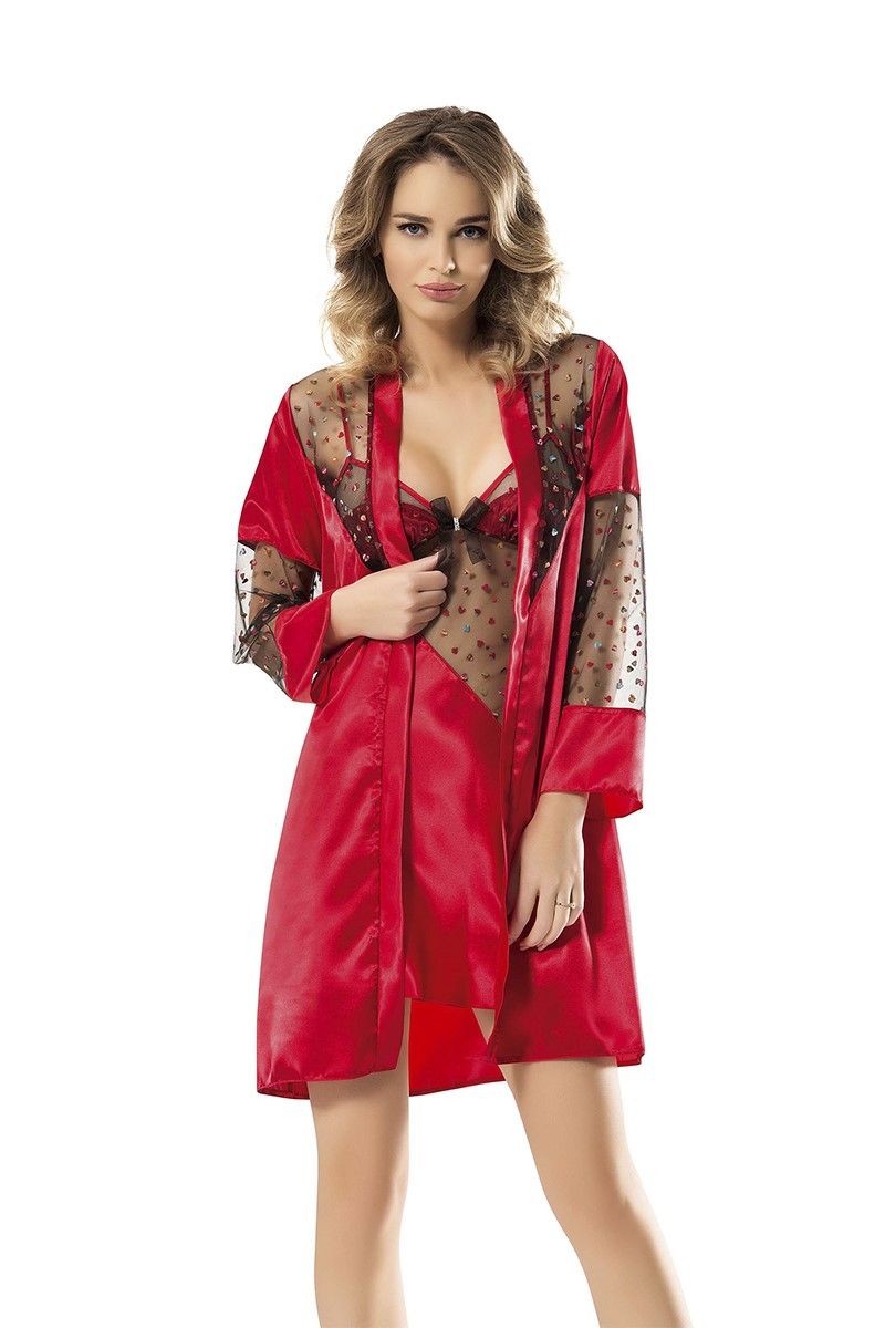 Camicia da notte da donna erotica con accappatoio 7289 - Colore rosso