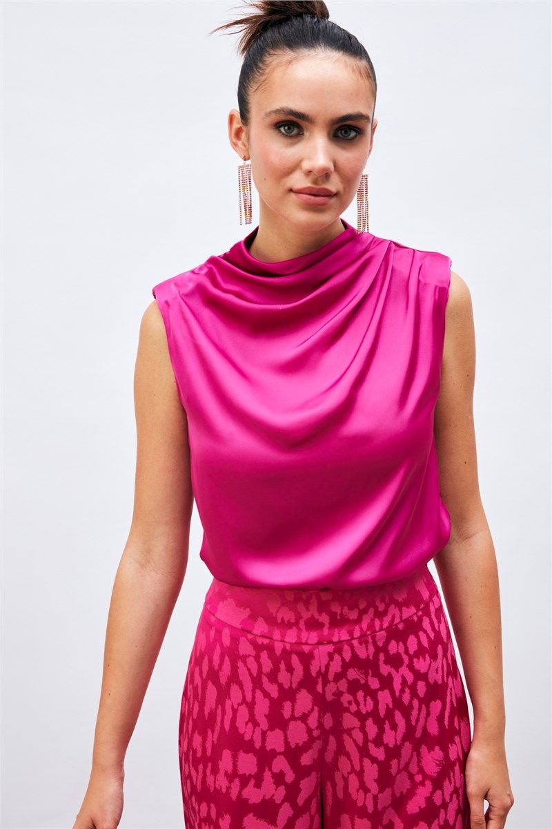 Women's Draped Sleeveless Blouse - Hot Pink #384184