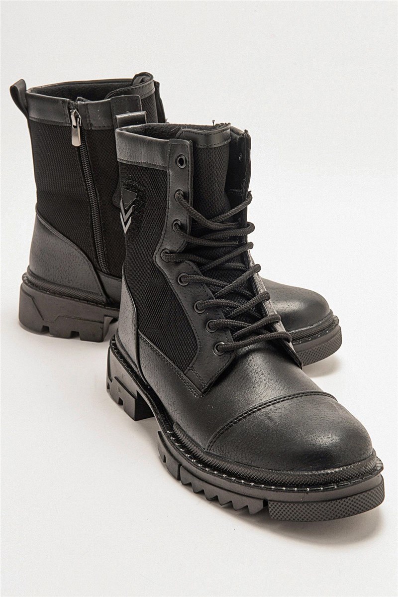 Męskie sznurowane buty z zamkiem z boku – czarne #406941