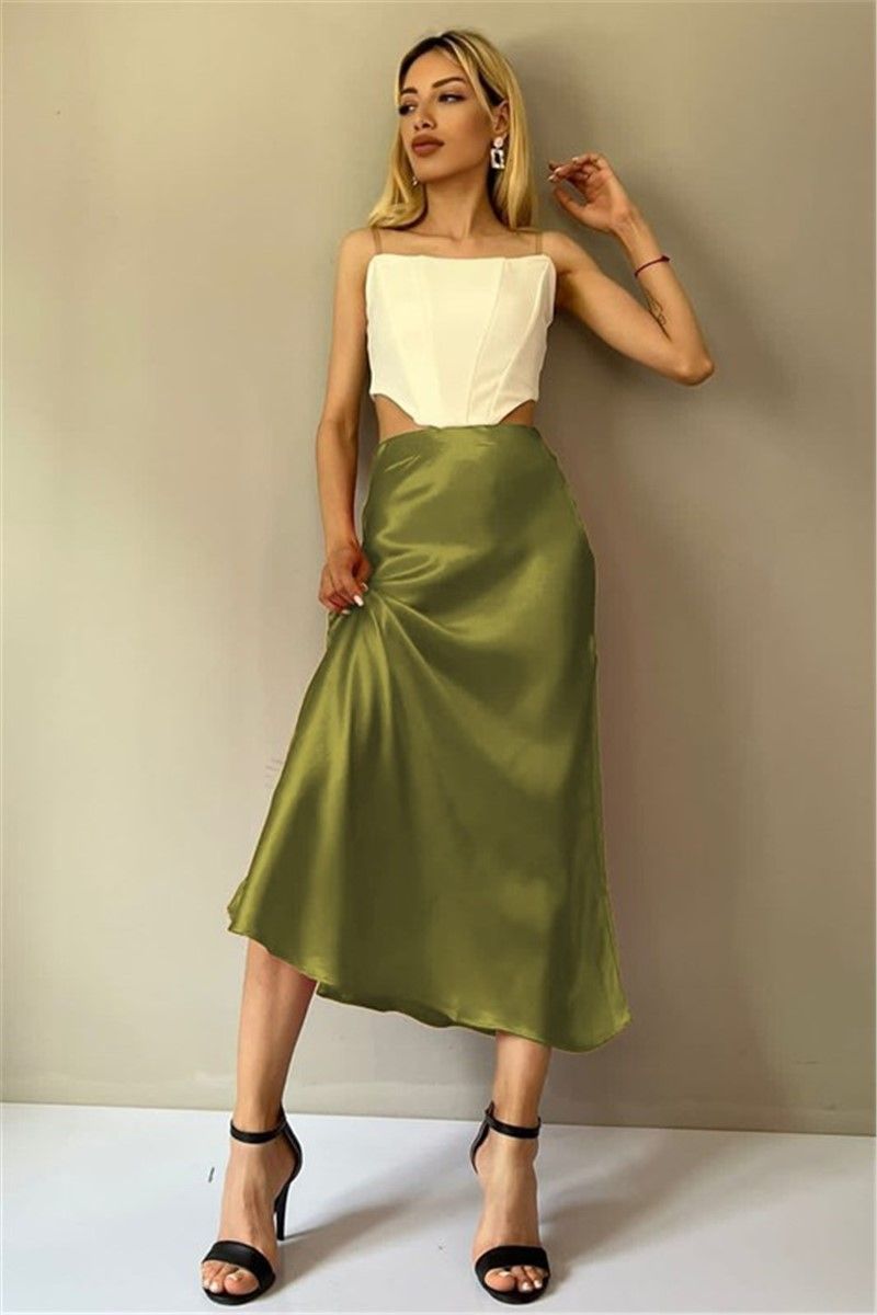 Women's Satin Skirt MG1409 - Oil Green #361308