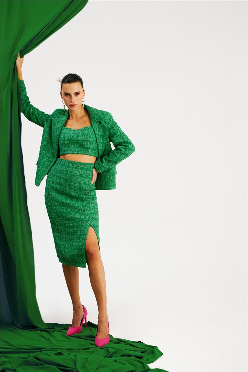 Women's Fitted Slit Skirt - Green #363431