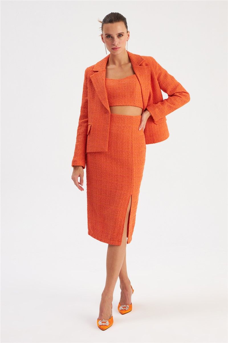 Women's Fitted Slit Skirt - Orange #362825