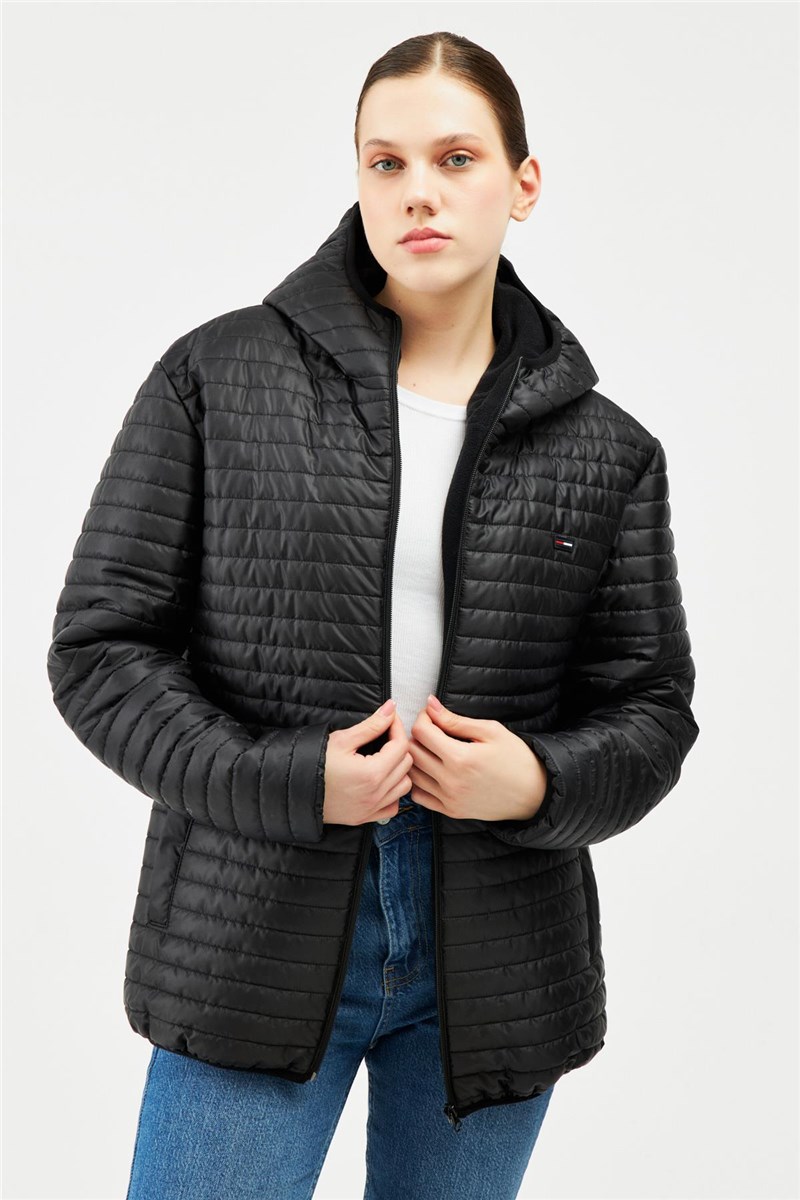 Damska wodoodporna kurtka z kapturem i kieszeniami zewnętrznymi DBM-101 - Czarna #408140