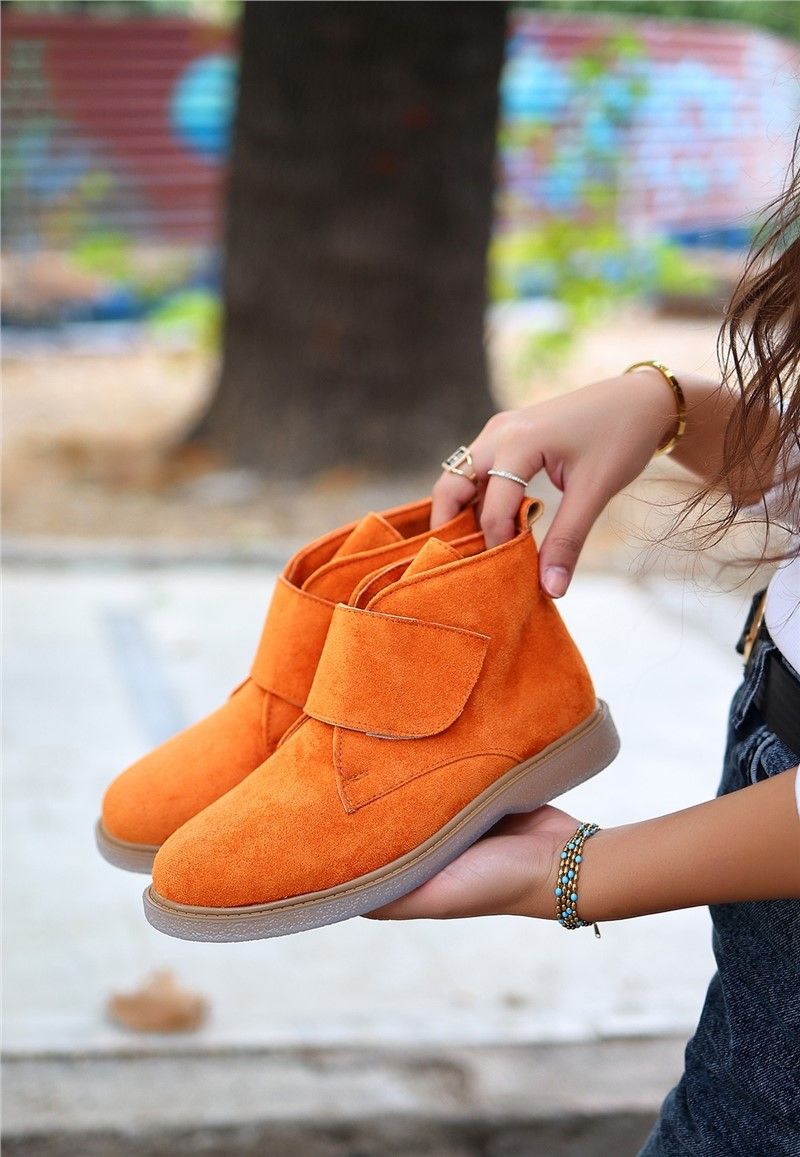 Women's Suede Velcro Boots - Orange #366564