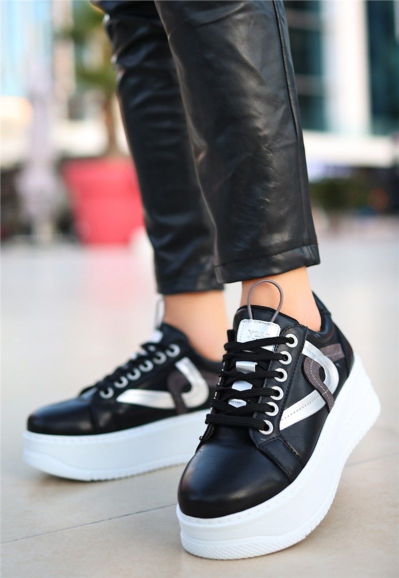 Women's Lace Up Sports Shoes - Black #369739