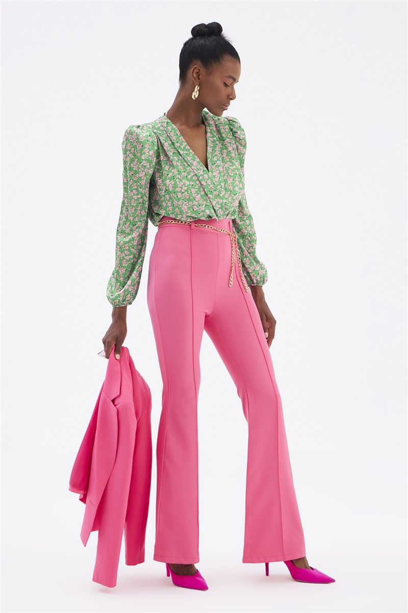 Women's high-waisted trousers - Bright pink #332933