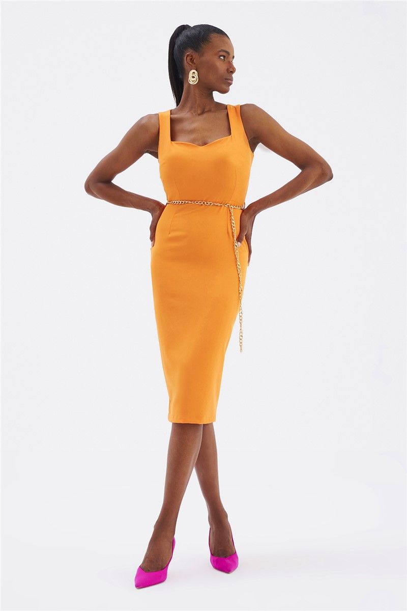 Women's Fitted Dress - Orange #332961