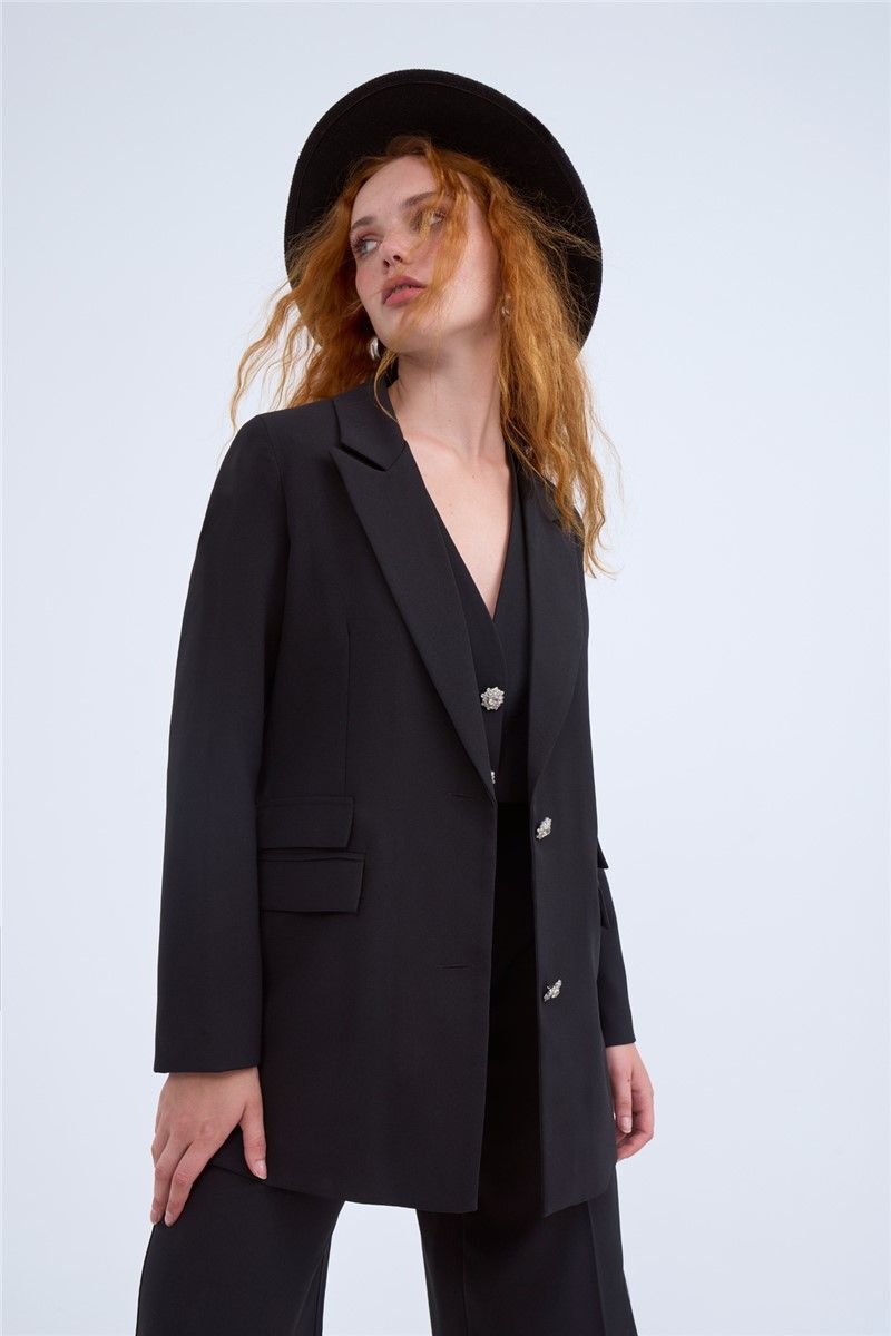 Sateen Women's Blazer Jacket - Black #311900